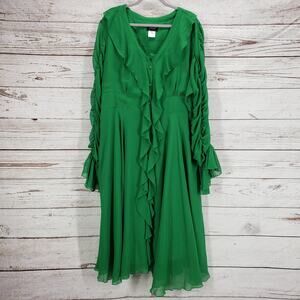 Ashro Women's Green Ruffled Ruched Bell End Sleeve Dress Size 26W